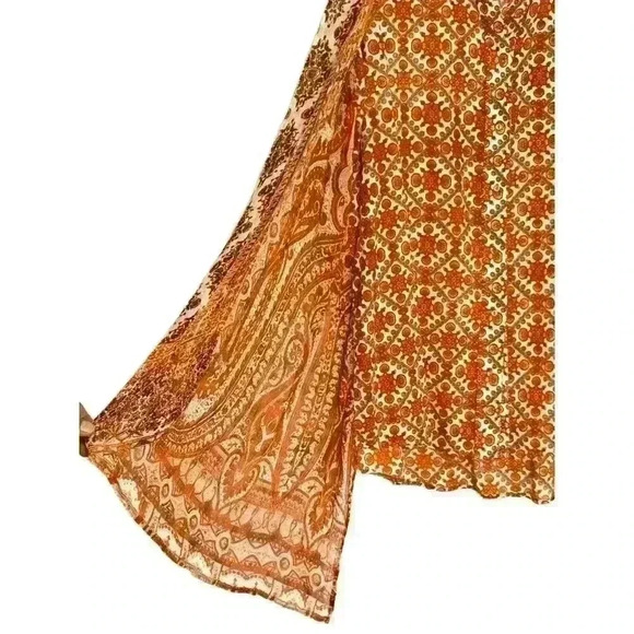 Soft Surroundings Paysan Medallion Boho Tunic Top sz L Roll-Tab Sleeve Orange - Picture 5 of 9